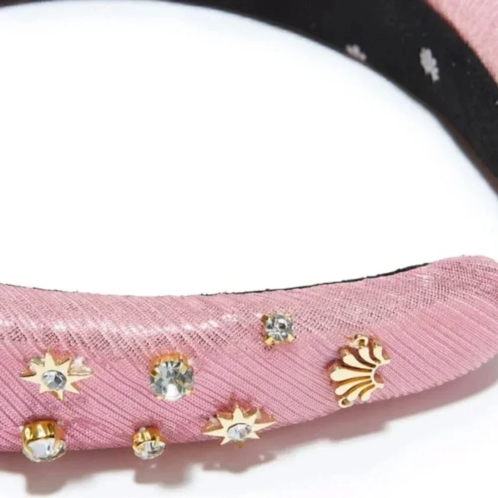 New Lele Sadoughi Zodiac Libra Alice Hand Embellished Rose Gold Lurex Headband